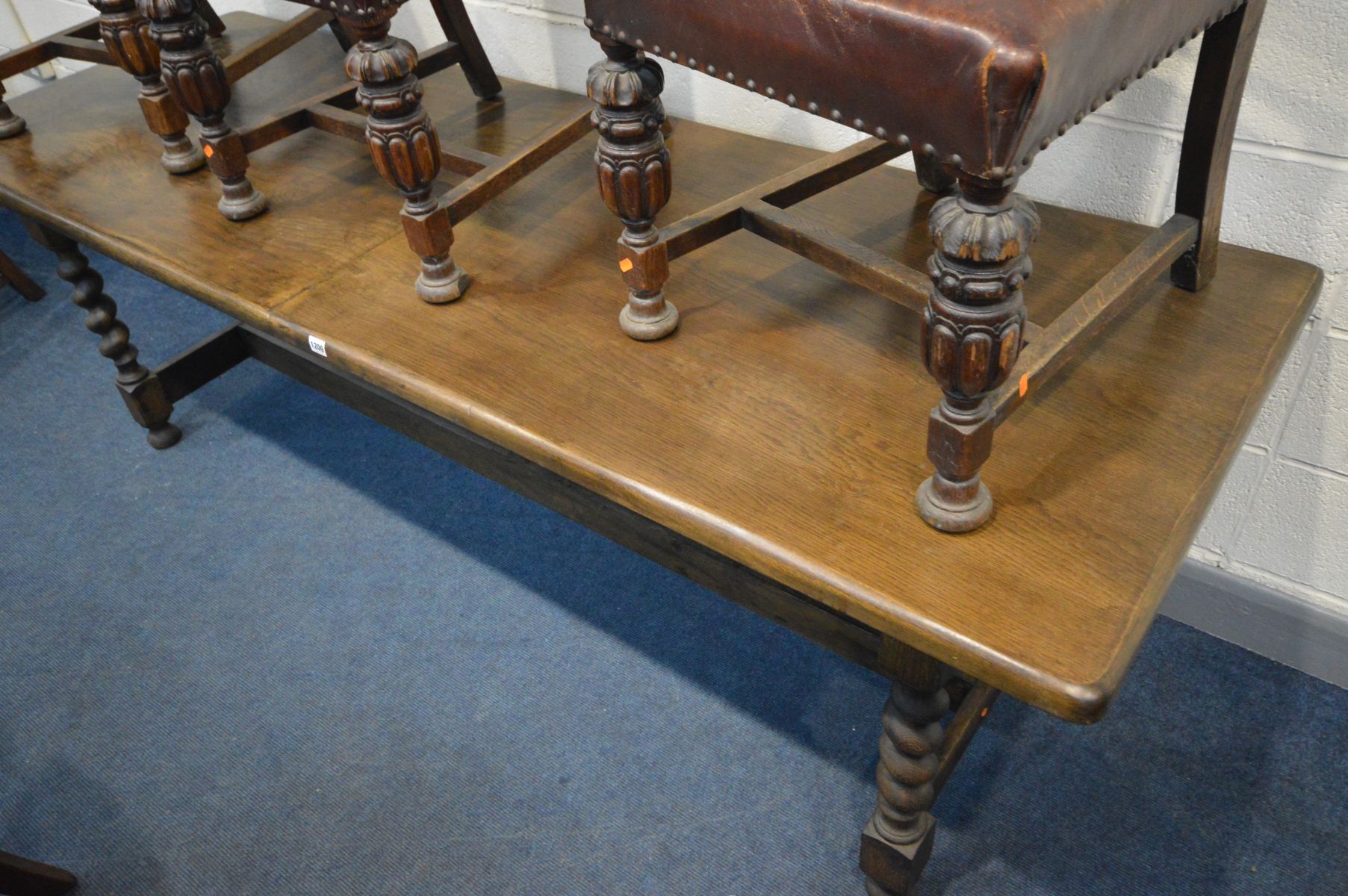 A SET OF EIGHT EARLY LATE 19TH/20TH CENTURY OAK AND OXBLOOD LEATHER STUDDED DINING CHAIRS, including - Image 6 of 6