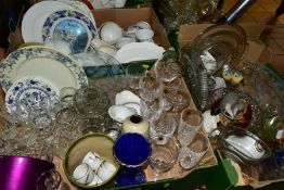 FIVE BOXES OF CERAMICS AND GLASSWARES, to include Sherratt and Simpson Badger group, Denby