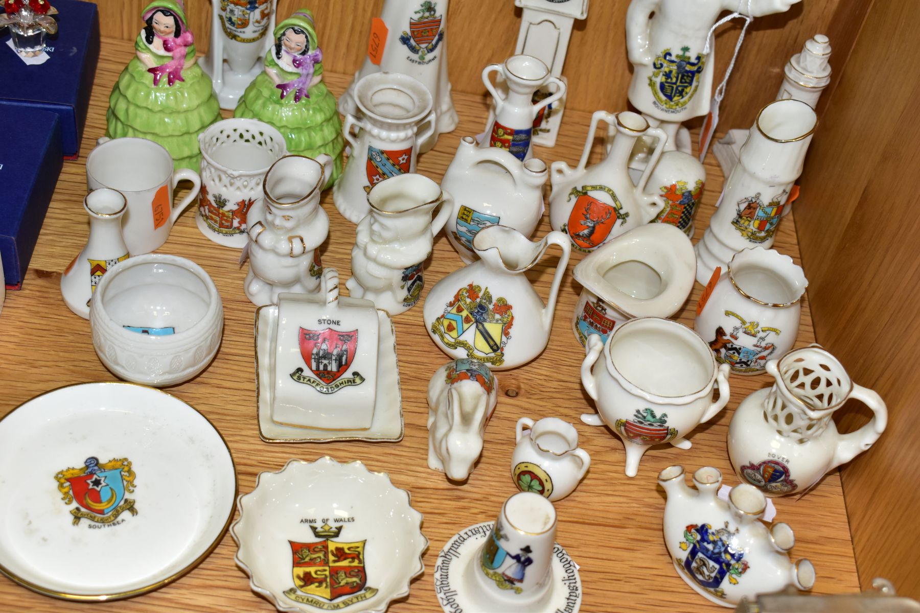 A GROUP OF CRESTED CHINA, etc, to include two Goss table bells in the form of crinoline ladies, - Image 3 of 6