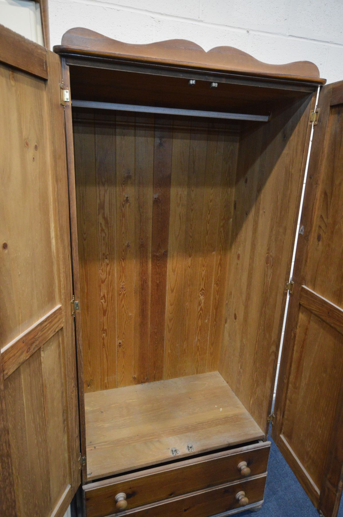 A PINE DOUBLE DOOR WARDROBE, with two long drawers, width 82cm x depth 53cm x height 195cm and a - Image 5 of 5