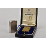 TWO DUNHILL LIGTHERS, to include a silver engine turned designed lighter hallmarked 'Alfred