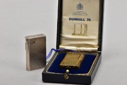 TWO DUNHILL LIGTHERS, to include a silver engine turned designed lighter hallmarked 'Alfred