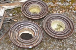 THREE CERAMIC PYLON ISOLATORS repurposed into planters 43cm in diameter