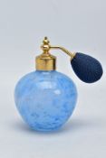 A CAITHNESS MOTTLED BLUE AND GOLD FLECKED GLASS ATOMISER, in working order, bears adhesive factory