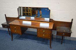 A MAHOGANY DRESSING TABLE and a stag minstrel 5ft headboard/bedsides (2)