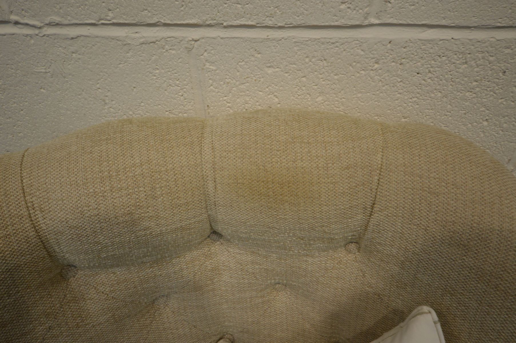 A NEAR PAIR PLUMBS CREAM UPHOLSTERED BUTTON BACK ARMCHAIRS, one chair with a sprung back to base, - Image 2 of 3