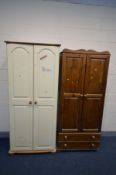 A PINE DOUBLE DOOR WARDROBE, with two long drawers, width 82cm x depth 53cm x height 195cm and a