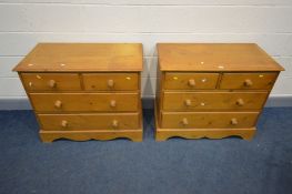 A PAIR OF MODERN PINE CHEST OF TWO SHORT OVER THREE LONG DRAWERS, width 91cm x depth 47cm x height