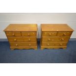 A PAIR OF MODERN PINE CHEST OF TWO SHORT OVER THREE LONG DRAWERS, width 91cm x depth 47cm x height