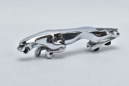 A CHROME PLATED JAGUAR CAR MASCOT, unmounted, section of tail missing, the underside marked 7/