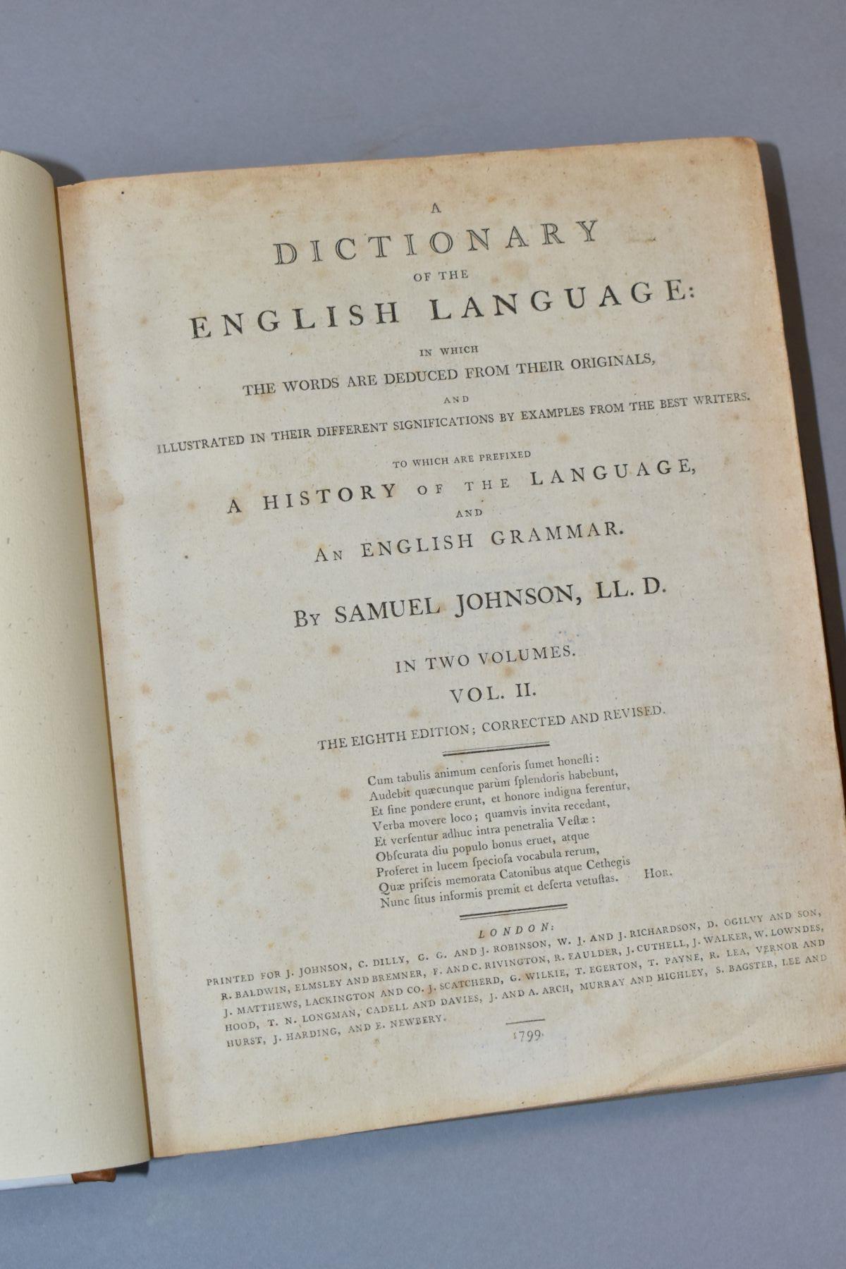 DR. SAMUEL JOHNSON: A DICTIONARY of the ENGLISH LANGAUAGE. Eighth Edition 1799, 2 Volumes, calf - Bild 2 aus 5