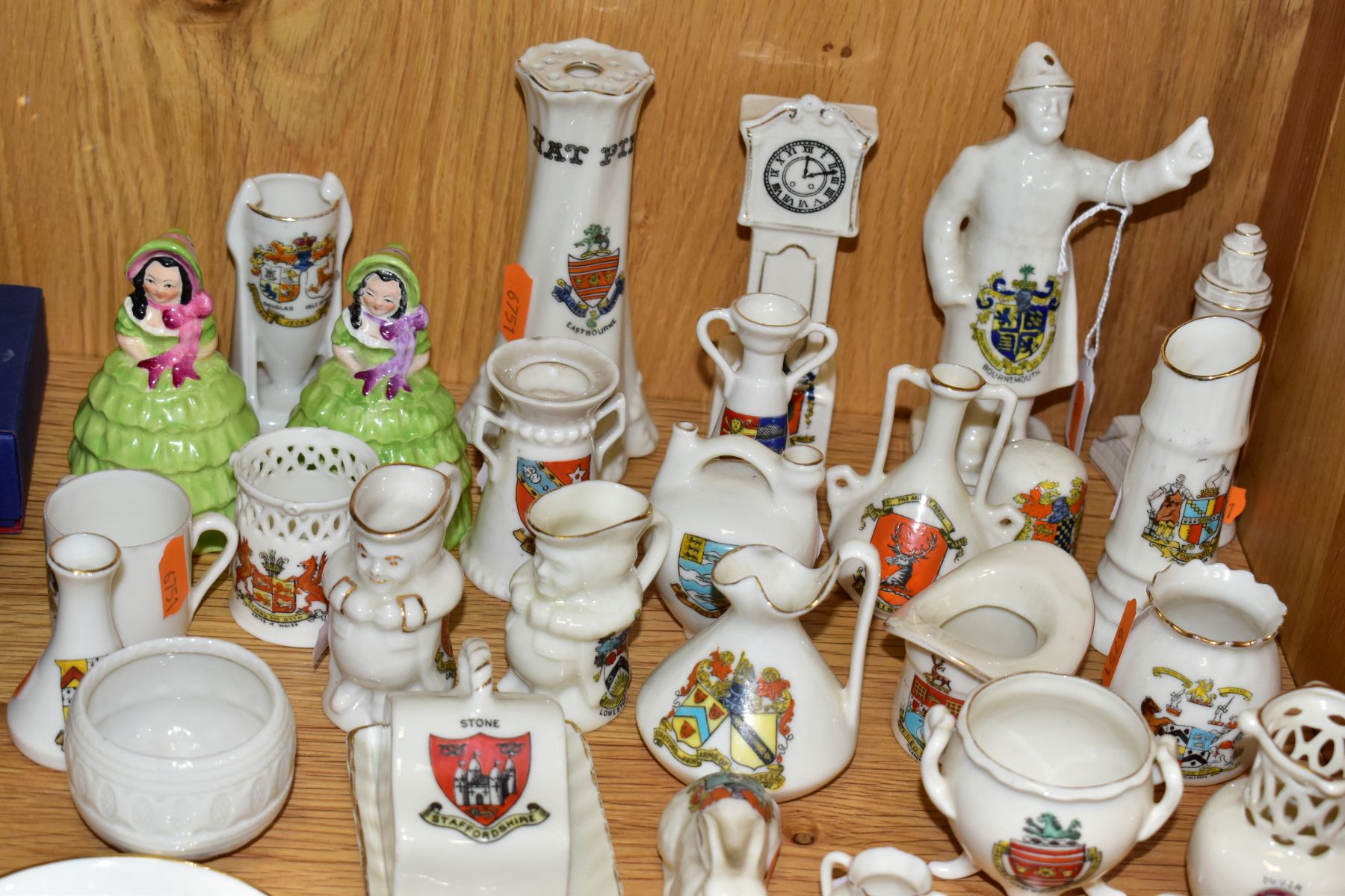 A GROUP OF CRESTED CHINA, etc, to include two Goss table bells in the form of crinoline ladies, - Image 4 of 6