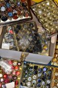 HABERDASHERY INTEREST, thirteen plastic trays of assorted buttons and fastenings, etc, some trays