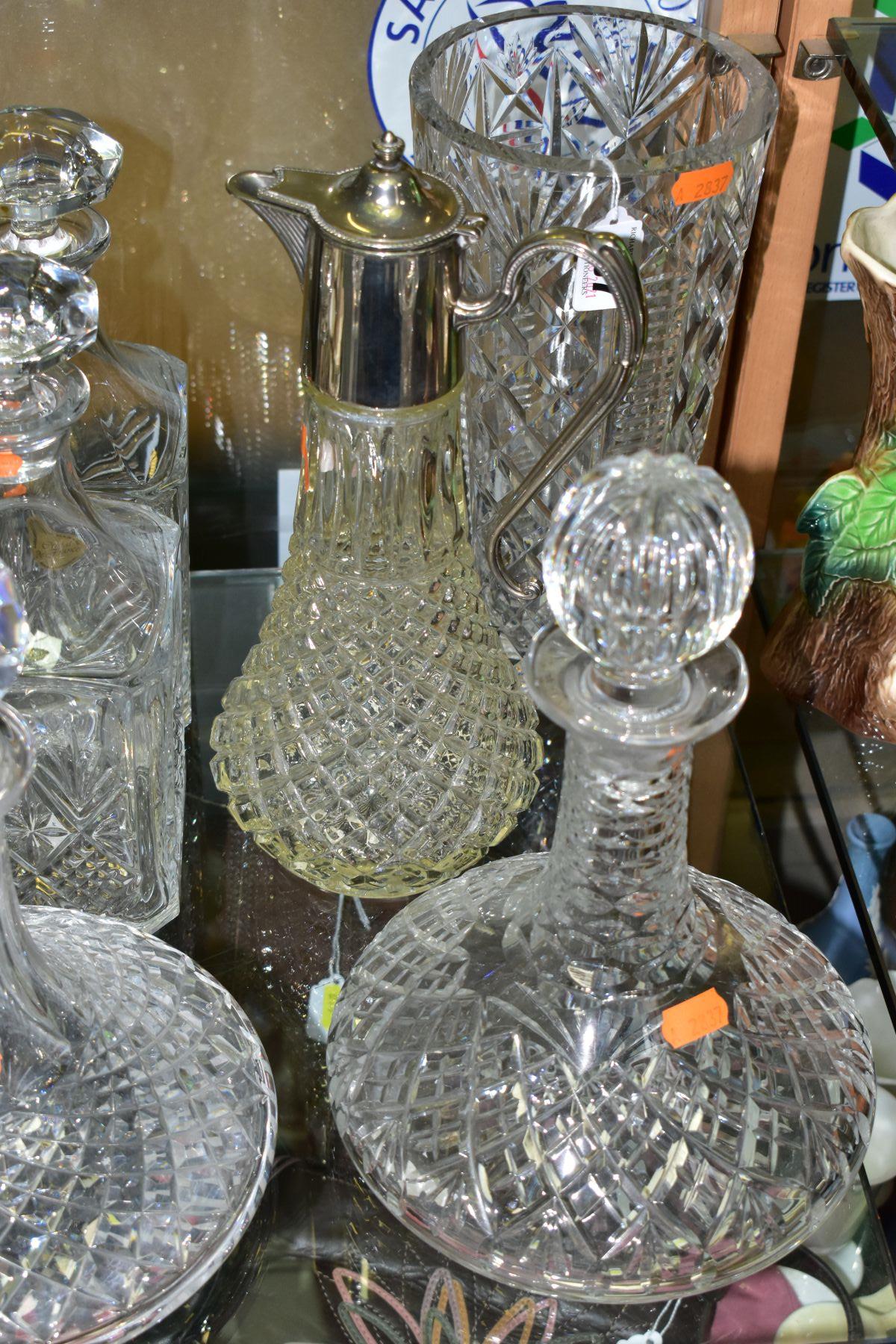 SIX PIECES OF GLASSWARE, comprising a pair of decanters with 'Cristal de France' label and stoppers, - Image 2 of 7