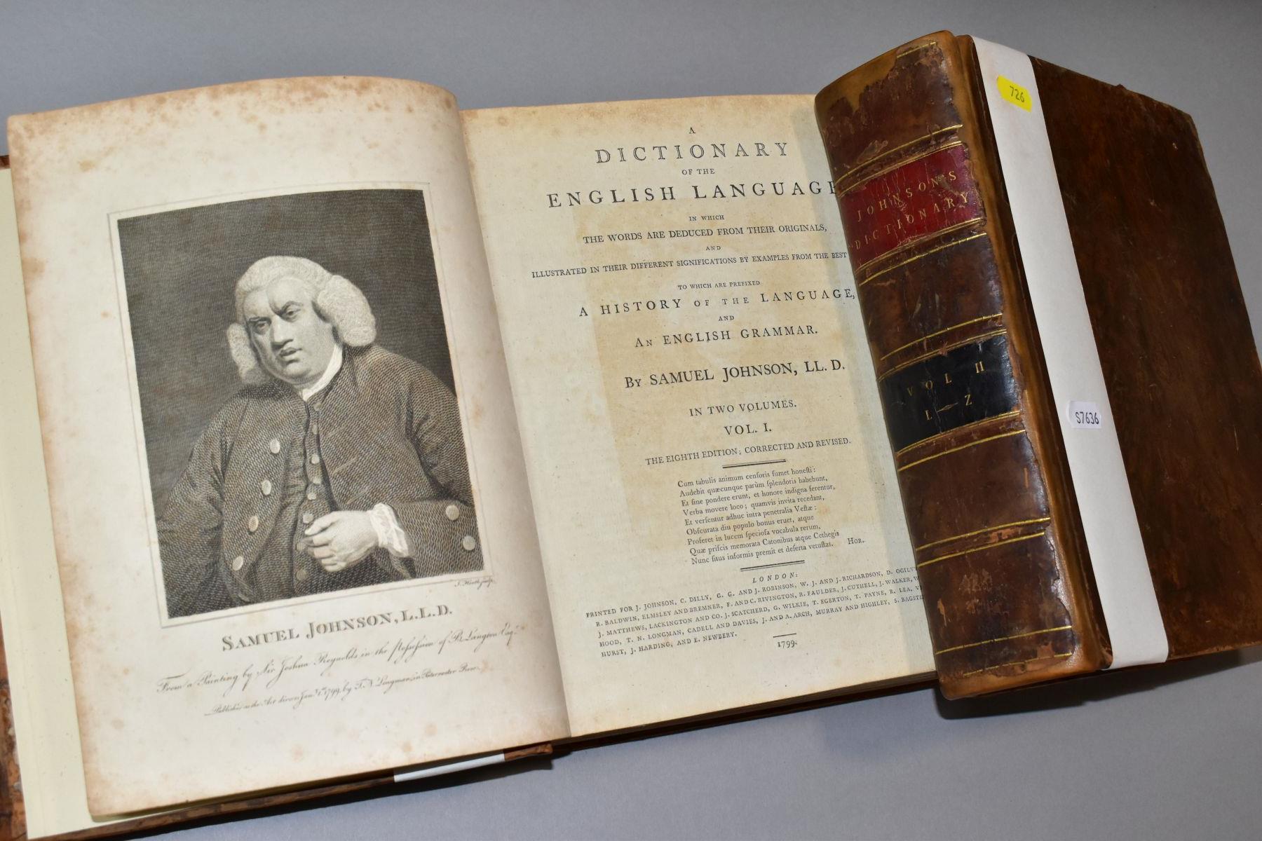 DR. SAMUEL JOHNSON: A DICTIONARY of the ENGLISH LANGAUAGE. Eighth Edition 1799, 2 Volumes, calf