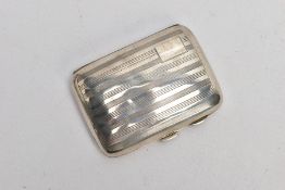 A SILVER CIGARETTE CASE, of a rectangular form, engine turned pattern with a vacant cartouche,