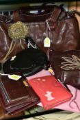 FIVE RADLEY ITEMS: - THREE HANDBAGS AND TWO PURSES comprising brown handbag with dog shaped bag