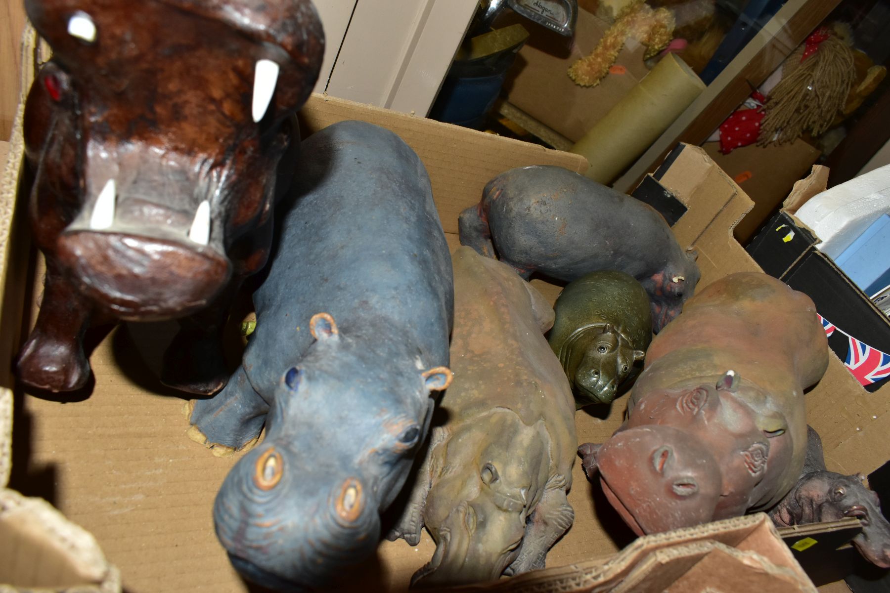 THREE BOXES AND LOOSE ORNAMENTS, GLASSWARE, etc, to include a collection of various hippopotamus - Image 10 of 14