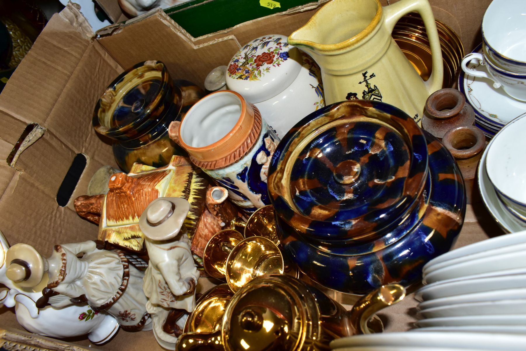 FOUR BOXES OF CERAMICS AND GLASS to include two tobacco jars, treacle glazed, height 14.5cm (missing - Image 5 of 14