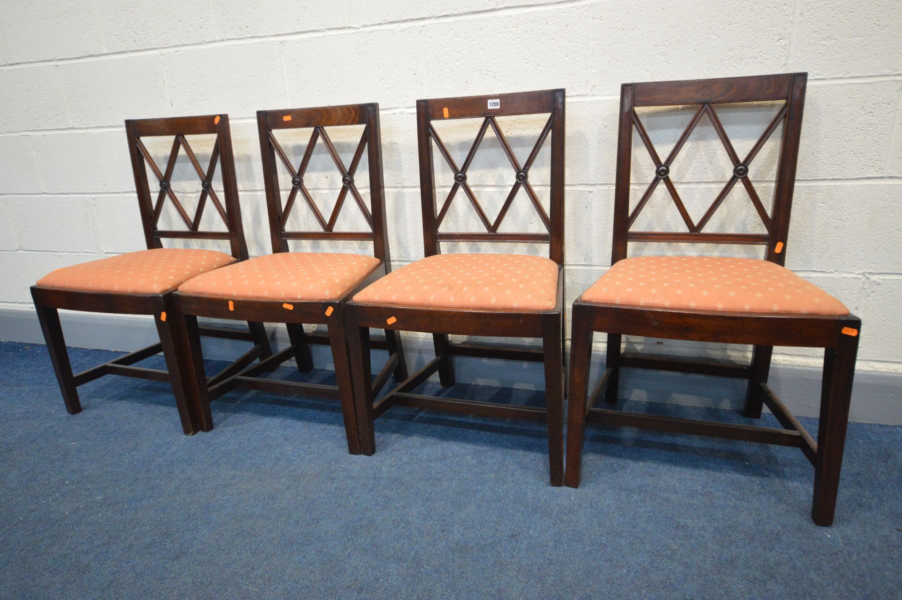 A SET OF FOUR GEORGIAN LATTICE BACK CHAIRS, with pink upholstered inserts - Image 3 of 3