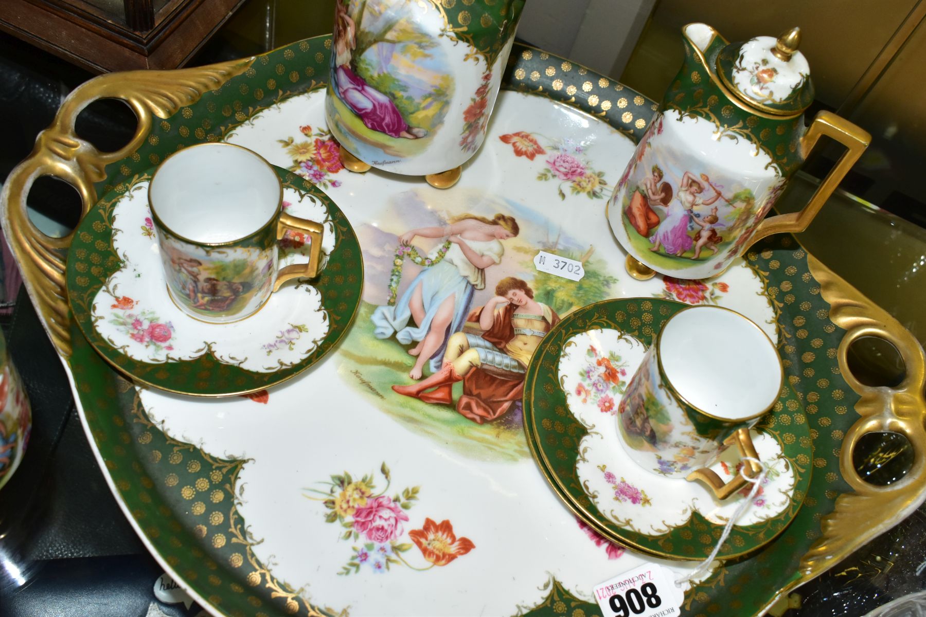 AN ALTROHLAU VICTORIA AUSTRIA PORCELAIN CABARET SET, printed with Angelica Kauffman style vignettes, - Image 7 of 8