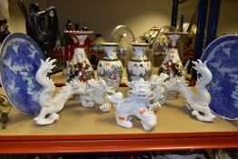 A SMALL COLLECTION OF JAPANESE PORCELAIN, MOSTLY 20TH CENTURY, comprising a pair of chargers