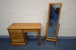 A MODERN PINE DESK with four drawers, width 111cm x depth 44cm x height 77cm together with a pine