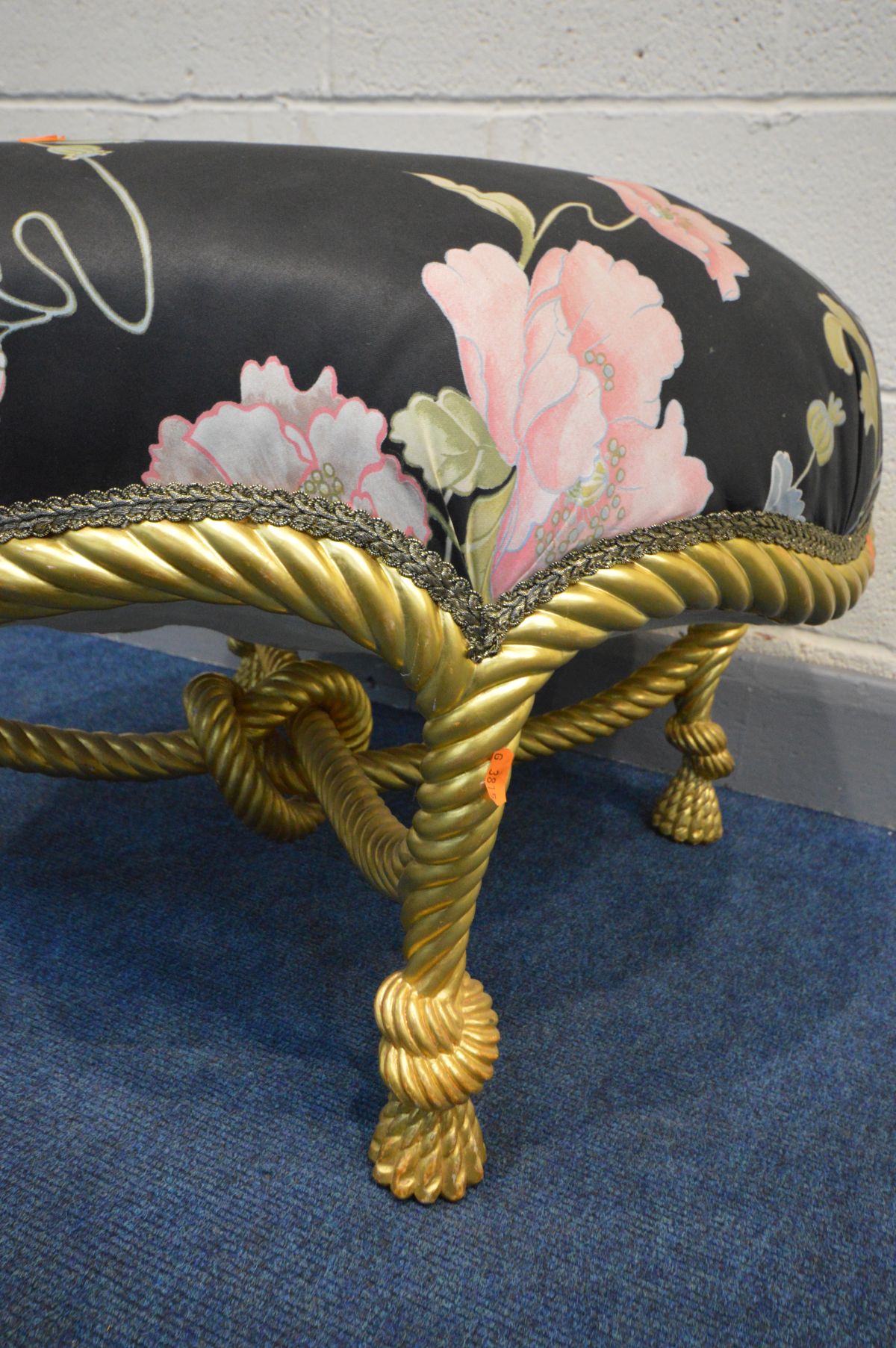 A 20TH CENTURY GILT ROBE EFFECT CIRCULAR FOOTSTOOL, on cross stretcher base and covered in black - Image 2 of 2