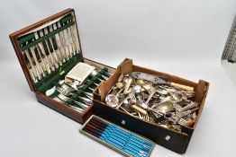 A CANTEEN OF CUTLERY AND A BOX OF LOOSE CUTLERY, the canteen complete with a full set of '