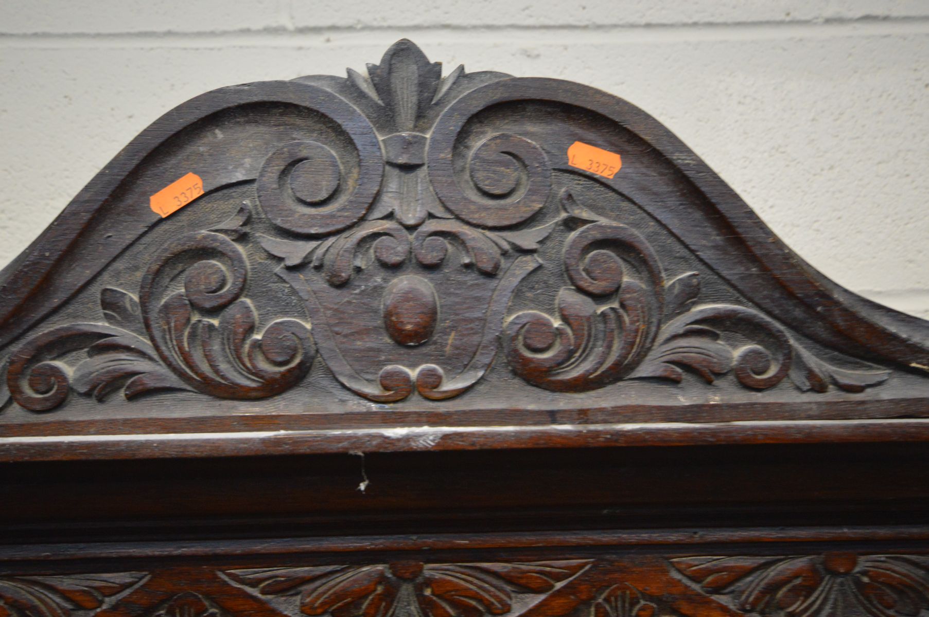 A 19TH CENTURY HEAVILY CARVED OAK HALL STAND, with a pediment and finials to top, a central bevel - Image 6 of 12
