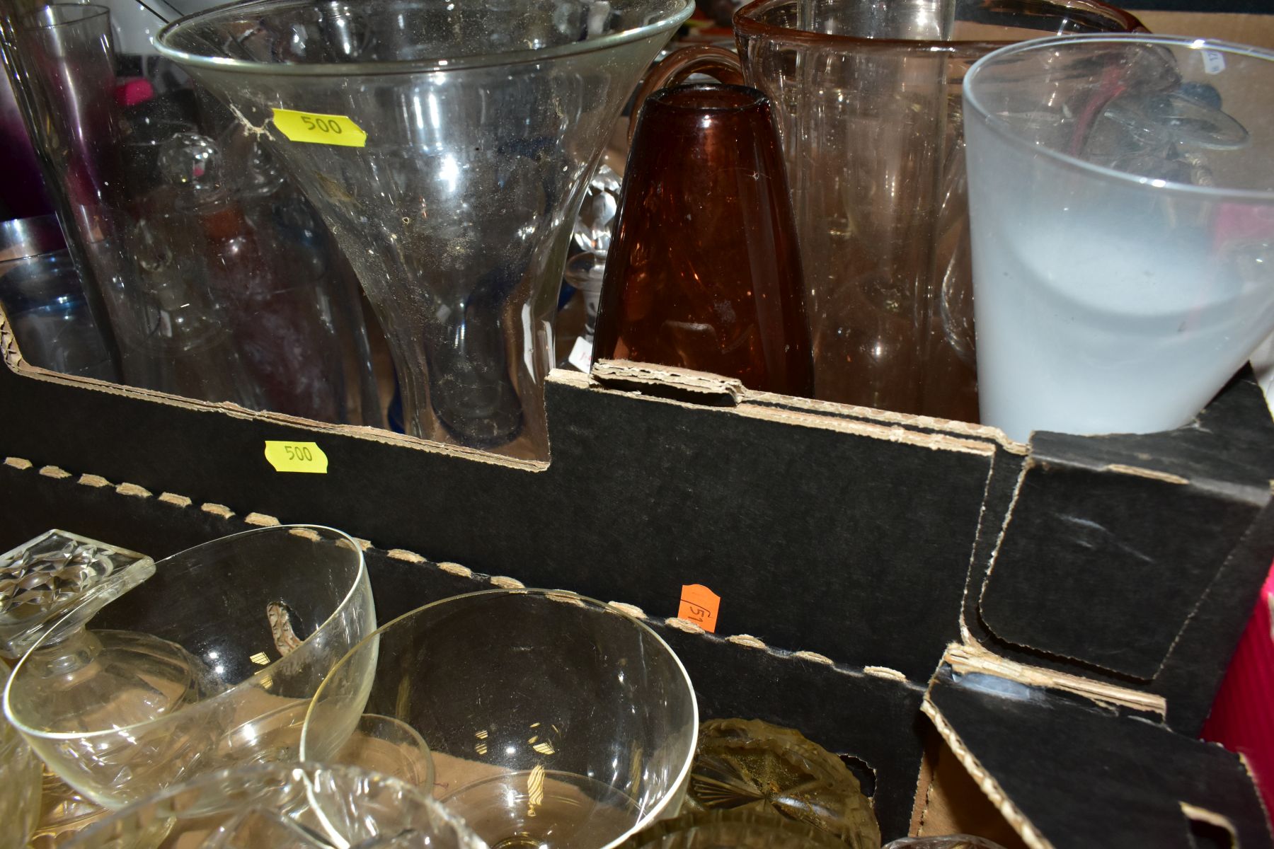 THREE BOXES OF GLASSWARE to include blue jug with matching glasses, cut glass sundae dishes, scent - Image 5 of 5