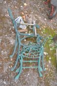 TWO SETS OF CAST IRON BENCH ENDS, a Yale Chain winch and a dingy anchor with chain (4)