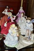 SIX COALPORT FIGURES AND A ROYAL DOULTON FIGURE, comprising two Limited Editions 'The Boy' No.8403/