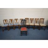 A COLLECTION OF EIGHT OAK DINING CHAIRS comprising of a set of four art deco style, two pairs of