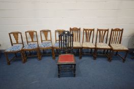 A COLLECTION OF EIGHT OAK DINING CHAIRS comprising of a set of four art deco style, two pairs of