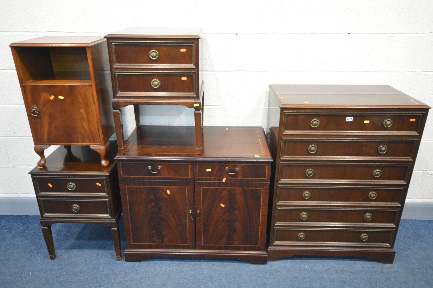 A COLLECTION OF MAHOGANY FURNITURE comprising a chest of six drawers, width 75cm x depth 45cm x