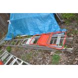 A SET OF ALUMINIUM DOUBLE EXTENSION LADDERS (each 2.9m long), and a pair of aluminium steps (3)