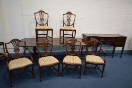 A MAHOGANY TILT TOP TWIN PEDESTAL DINING TABLE, with a single additional leaf, open length 227cm x