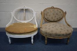 A PAIR OF LOUIS XVI STYLE CHAIRS, of an oval form (condition - both ideal for restoration, one