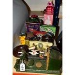 A QUANTITY OF MISCELLANEOUS ITEMS, to include Coronation Souvenir tins, vintage and other