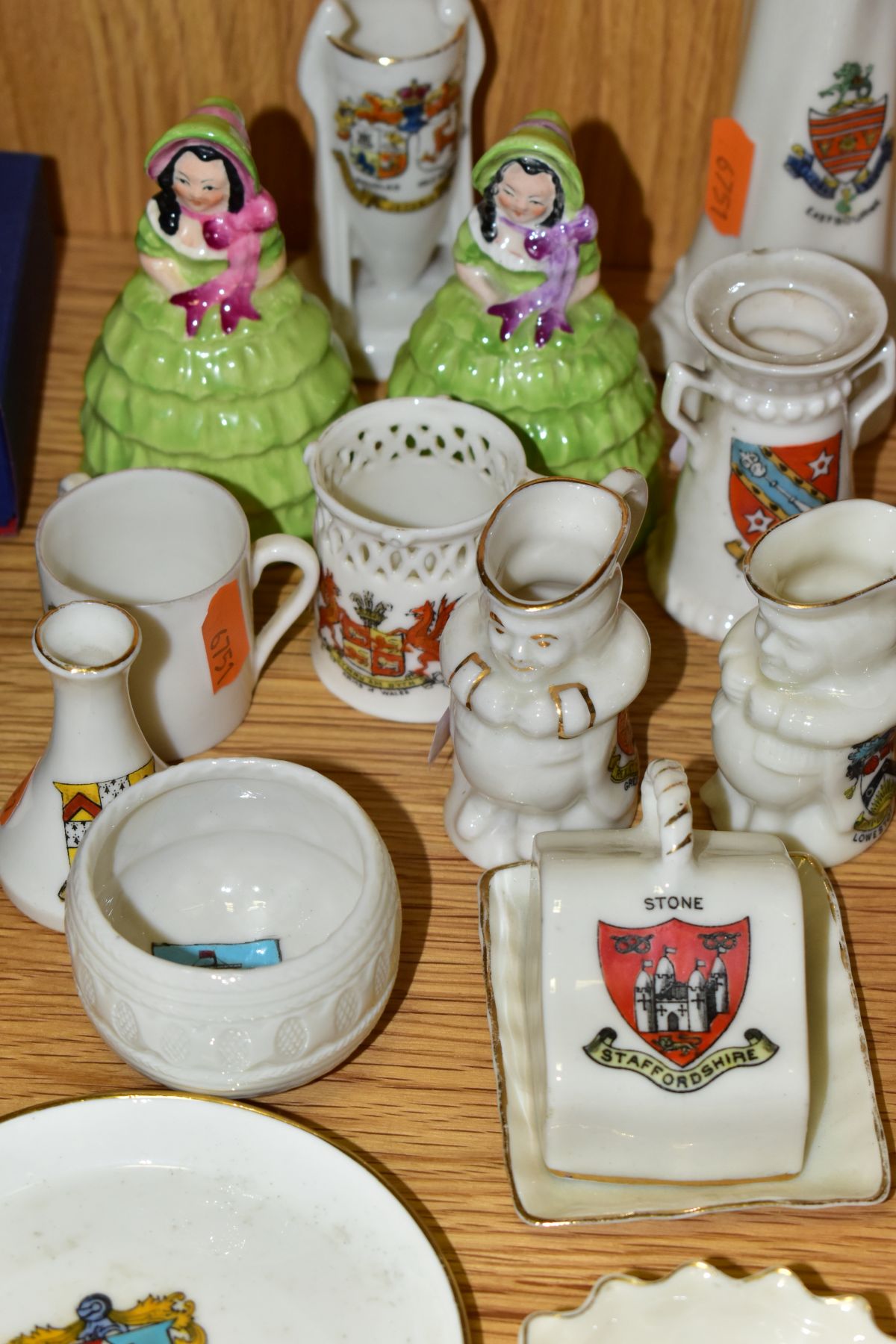 A GROUP OF CRESTED CHINA, etc, to include two Goss table bells in the form of crinoline ladies, - Image 5 of 6