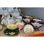 A GROUP OF CERAMIC TEAWARES, GIFTWARE AND ORNAMENTS, comprising two Aynsley 'Orchard Gold' by D