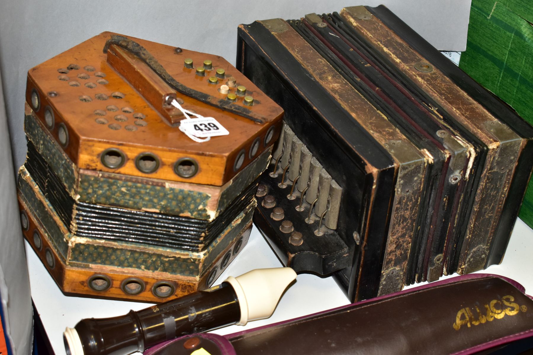 TENOR RECORDER IN SOFT CASE, AN ACCORDIAN AND A CONCERTINA, the late 19th/early 20th Century - Image 2 of 3