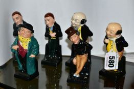 SIX ROYAL DOULTON DICKENS FIGURES, comprising two Mr Pickwick M41, heights 11cm and 10cm and