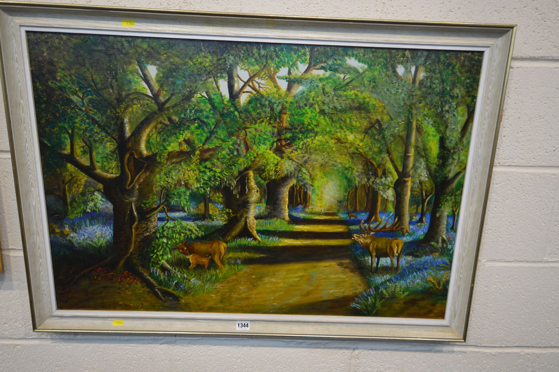 THREE FRAMED OIL ON CANVAS of woodland and wildlife scenes, singed RW Miller, a modern framed - Image 2 of 4