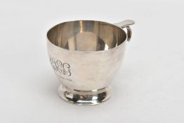 A SILVER TEA CUP, of a plain polished design, engraved initials 'AJEG, October 31st 1928', small