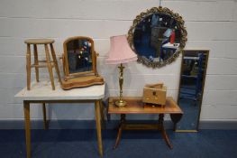 A SELECTION OF VARIOUS FURNITURE, to include a mahogany sofa table, marbleized kitchen table,