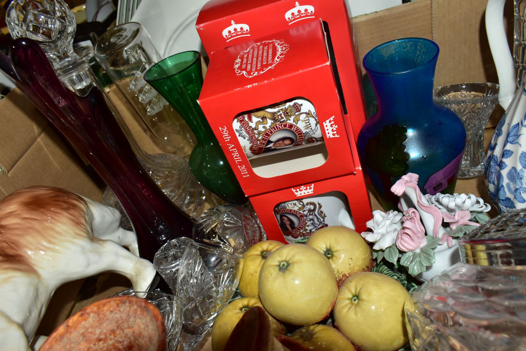 FOUR BOXES OF CERAMICS AND GLASS to include two tobacco jars, treacle glazed, height 14.5cm (missing - Image 14 of 14