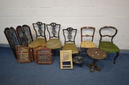 A QUANTITY OF OCCASSIONAL FURNITURE AND A COLLECTION OF CHAIRS to include an oriental folding