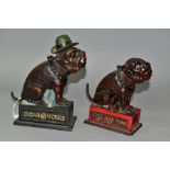 TWO REPRODUCTION CAST IRON BULL DOG MONEY BOXES/BANKS, 'Bull Dog Bank' and 'Ole Puffer', both appear